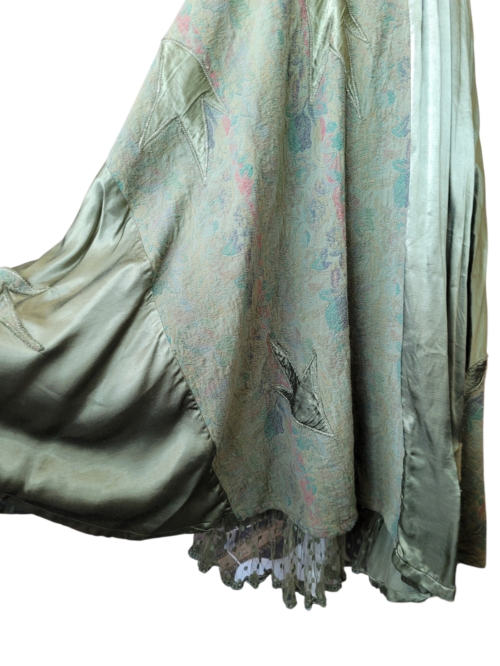 Whimsigoth Patchwork Jacquard Satin Maxi Skirt Ren Fair Medieval Lace Hem Small - Picture 5 of 16